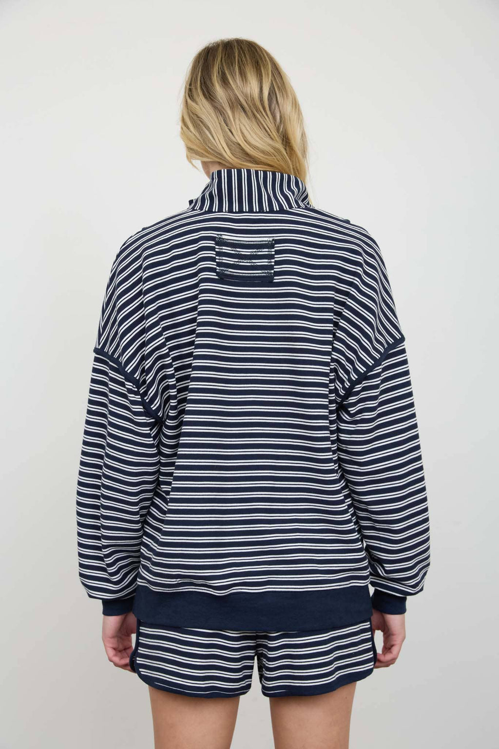 HALF ZIP STRIPE CONTRAST TRIM LONG SLEEVE KNIT TOP