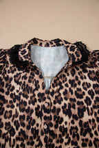 Leopard Lace Trim Short Sleeve Buttoned Shirt