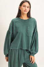 Mineral Wash Puff Long Sleeve Boxy Top