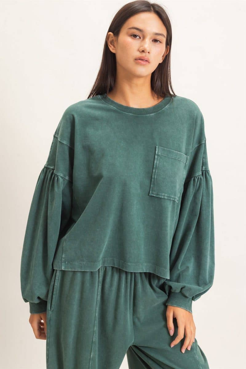 Mineral Wash Puff Long Sleeve Boxy Top