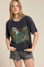 Mallard Ducks Vintage Graphic Raw Hem Faux Crop Tee