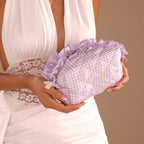 Gingham Ruffled Quilted Cosmetic Bag Pouch | 40P632