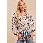 POLKA DOT PRINT TIE HEM DETAIL CROP BLOUSE TOP