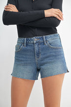 A Line Slit Short W/ Scissor Cut Hem - MEDIUM DENIM - JH613