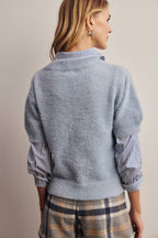 Fuzzy V-Neck Knit Top FSW0105