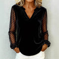 Velvet Mesh Sleeve Top V Neck Long Sleeve