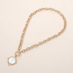 Vintage-Inspired Metal Cross Embossed Medallion Pendant Toggle Necklace