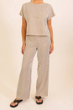Striped Textured Top & Wide Leg Pant Set