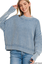 `Washed Side Slit Oversized Cropped Sweater SI-26510 Zenana