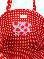 Quilted Tote Bag | Pink Strawberry Bag | Large Shopping Tote