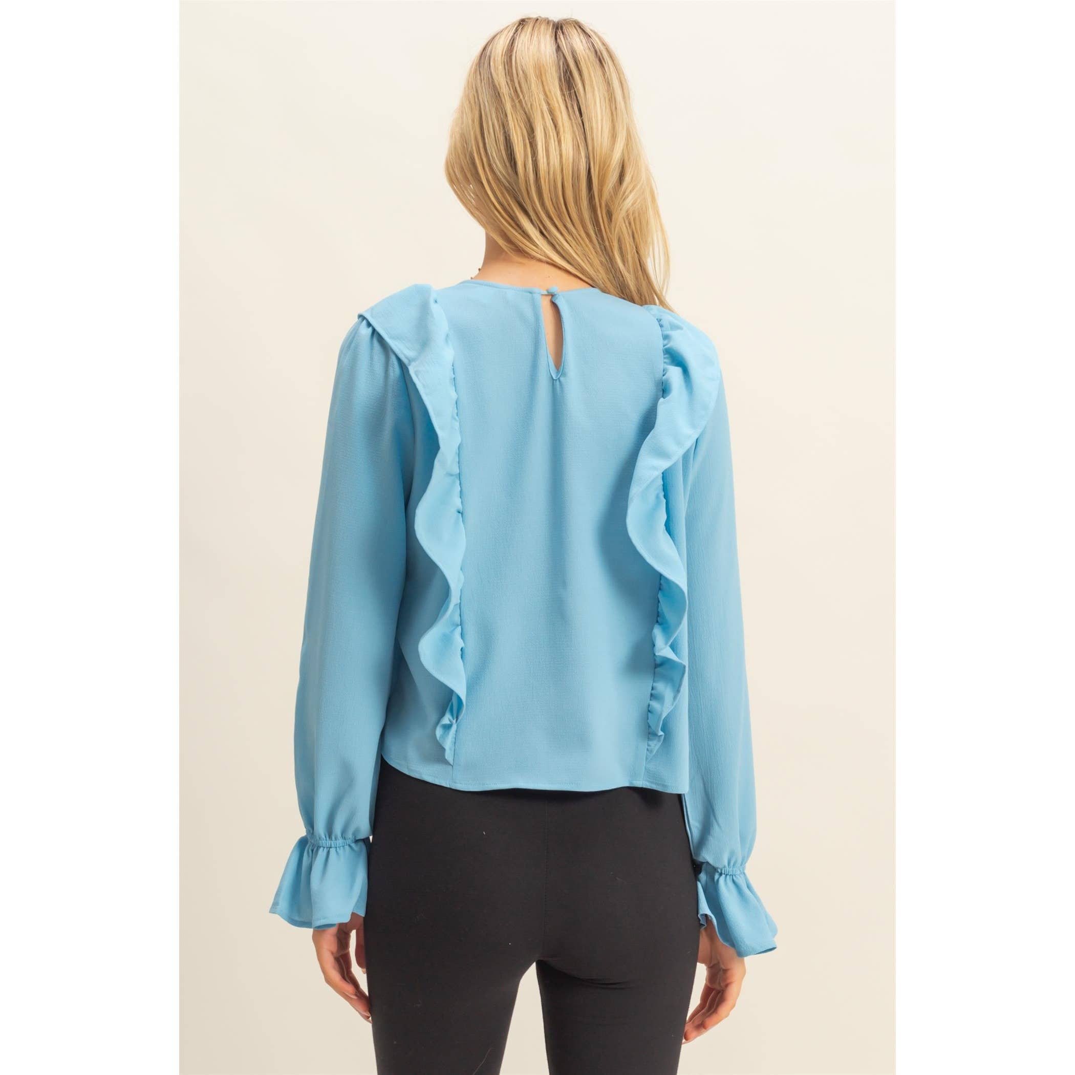 Pintuck Ruffle Detail Woven Blouse