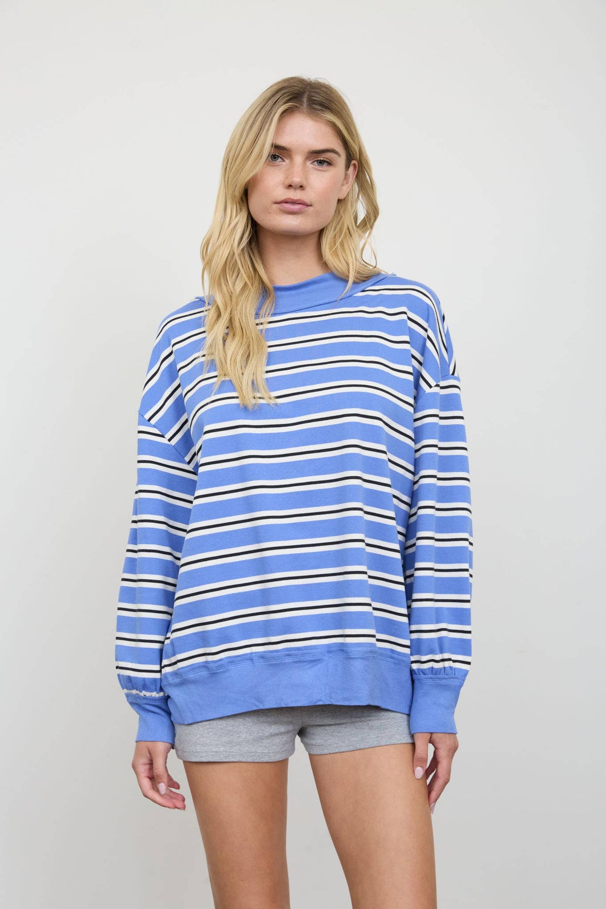 CONTRAST WIDE NECK LONG SLEEVE STRIPE KNIT TOP (PRE-ORDER)
