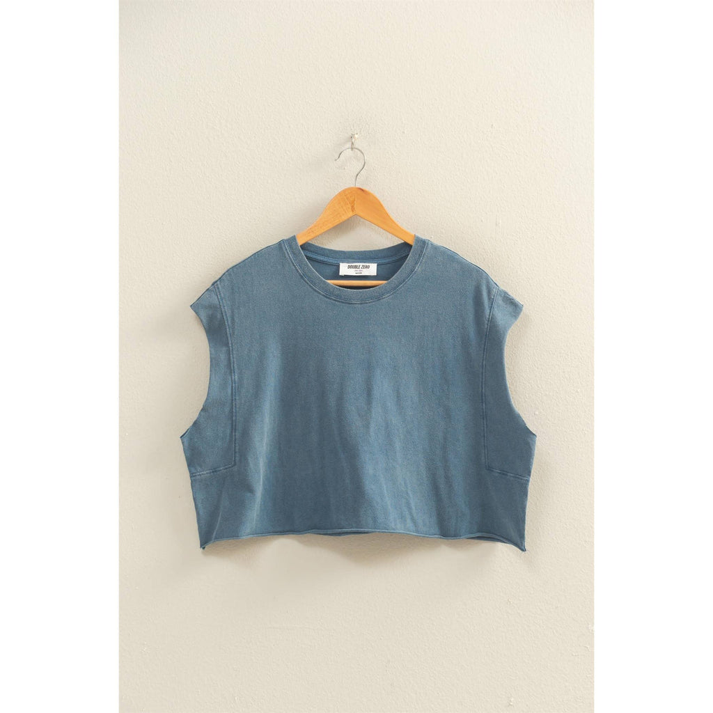 Crew Neck Boxy Sleeveless Cropped Top