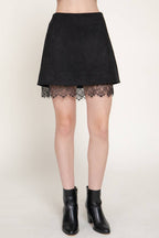 Faux Suede Lace Trim Mini Skirt