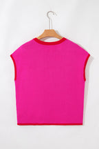Contrast Trim Crewneck Short Sleeve Sweater