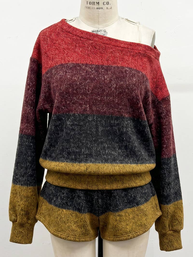 Brushed Color Block Lounge Short Set