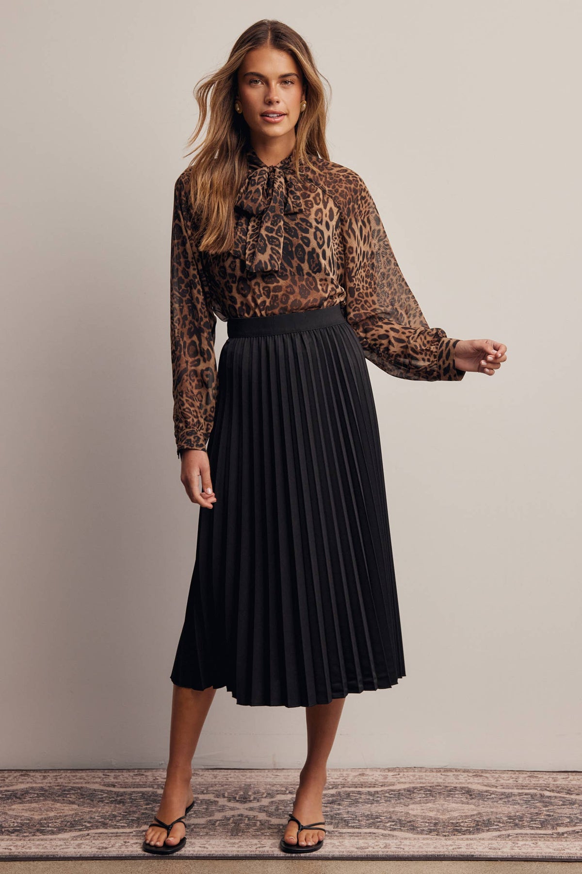 Animal Print Tie Neck Chiffon Blouse FT0074