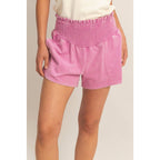 Smocked Waist Mineral Wash Shorts