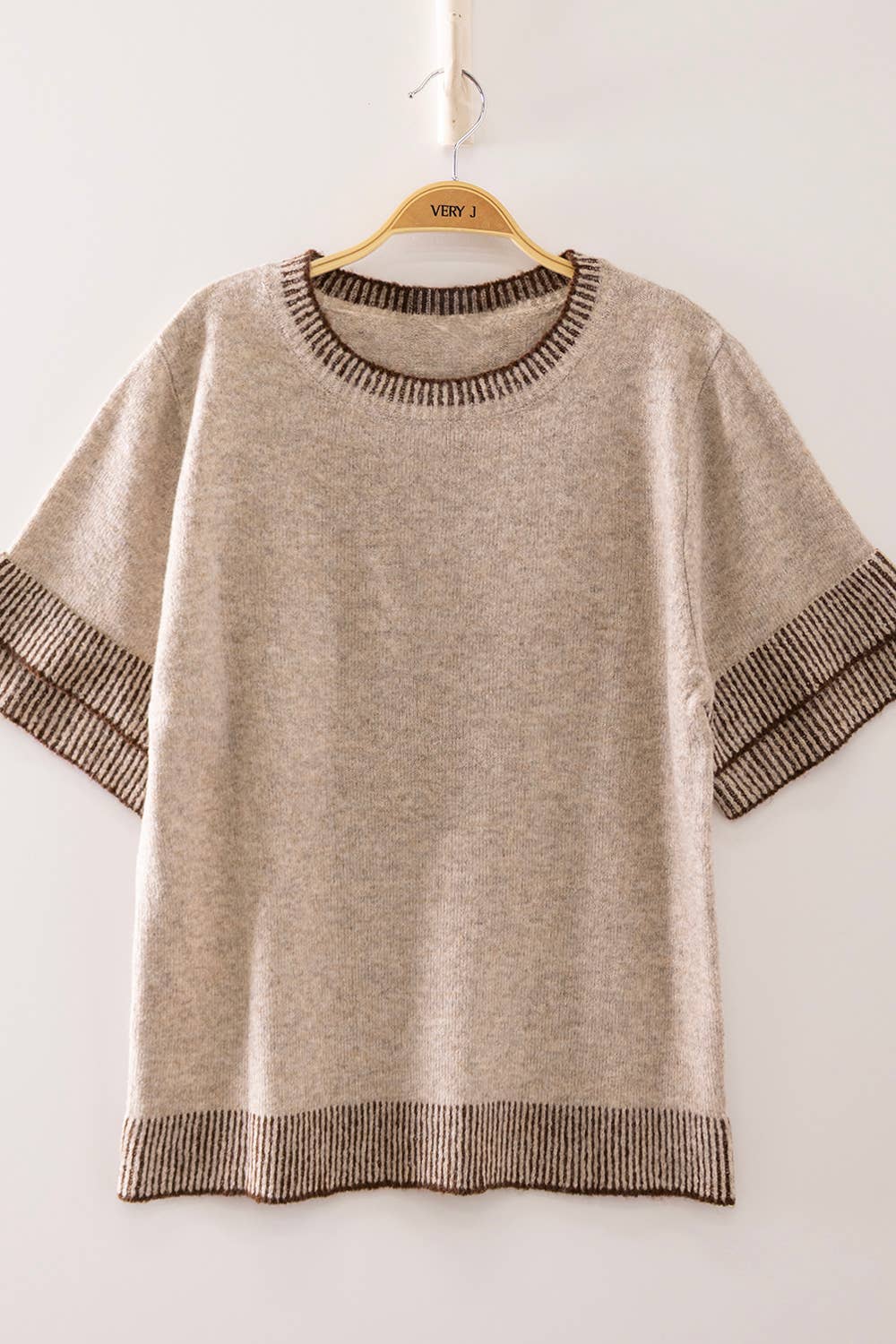12W3712N-Soft Touch Contrast Rib Knit Top