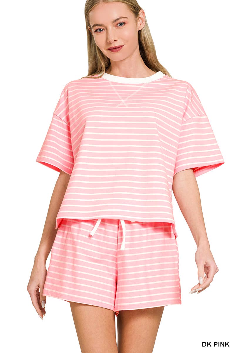 Spring Striped Cotton Tee & Shorts Set