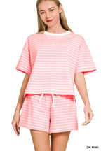 Spring Striped Cotton Tee & Shorts Set