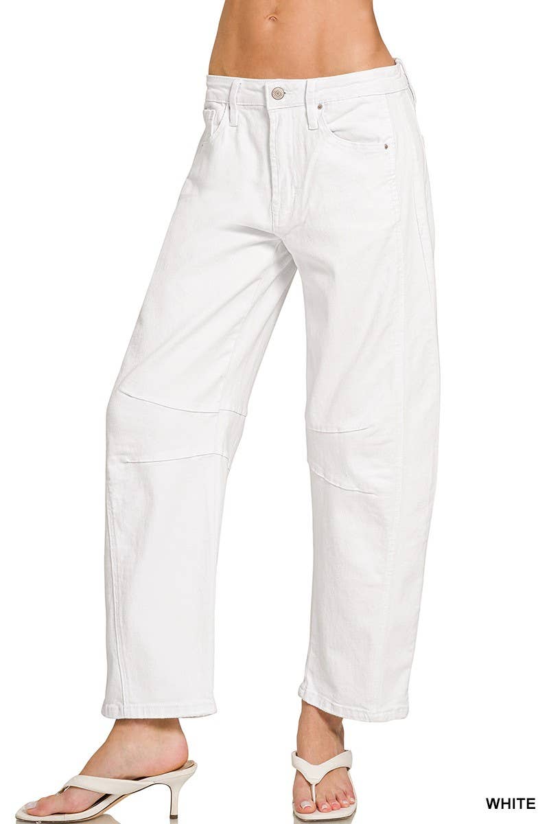 High Rise Barrel-leg Color Denim Pants
