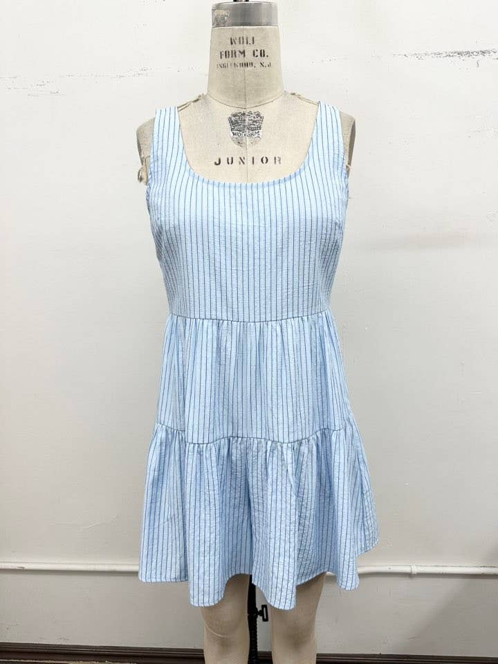 Bluebell Pinstripe Tiered Romper
