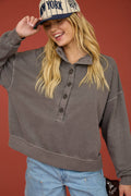 MOCK NECK HENLEY LONG SLEEVE KNIT TOP