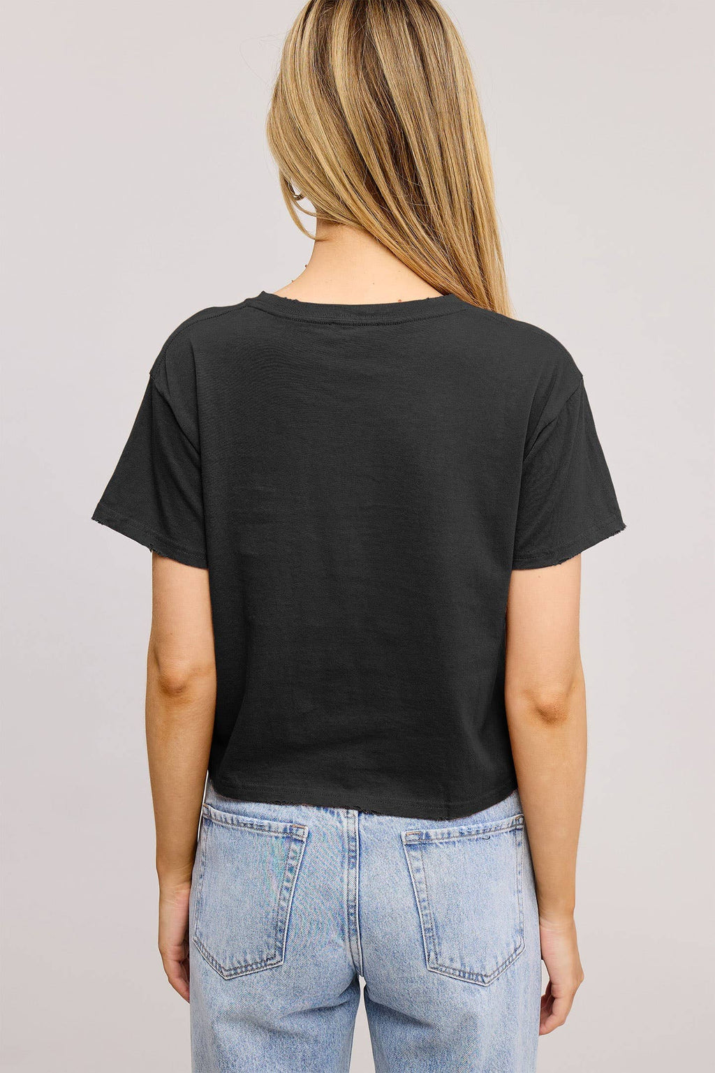 Free Bird Graphic S/S Seamless Faux Crop With Grinded Edges