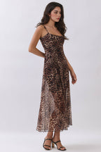 LD57179P - PRINTED MESH MAXI LINED TANK FIT AND FLARE DRESS