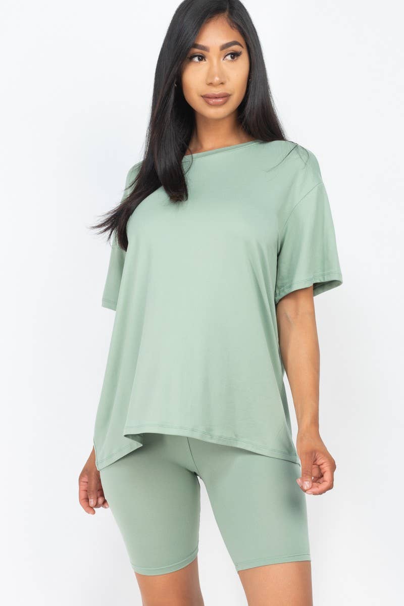 Loose Fit Top Oversize Shirts And Bike Shorts Set