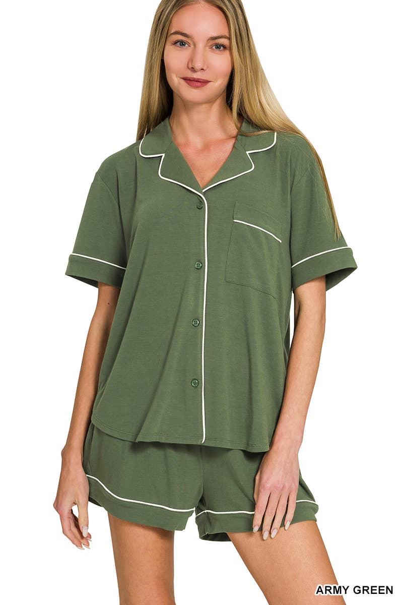 Button Down Shirts & Shorts Pajama Set Zenana