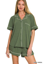 Button Down Shirts & Shorts Pajama Set Zenana