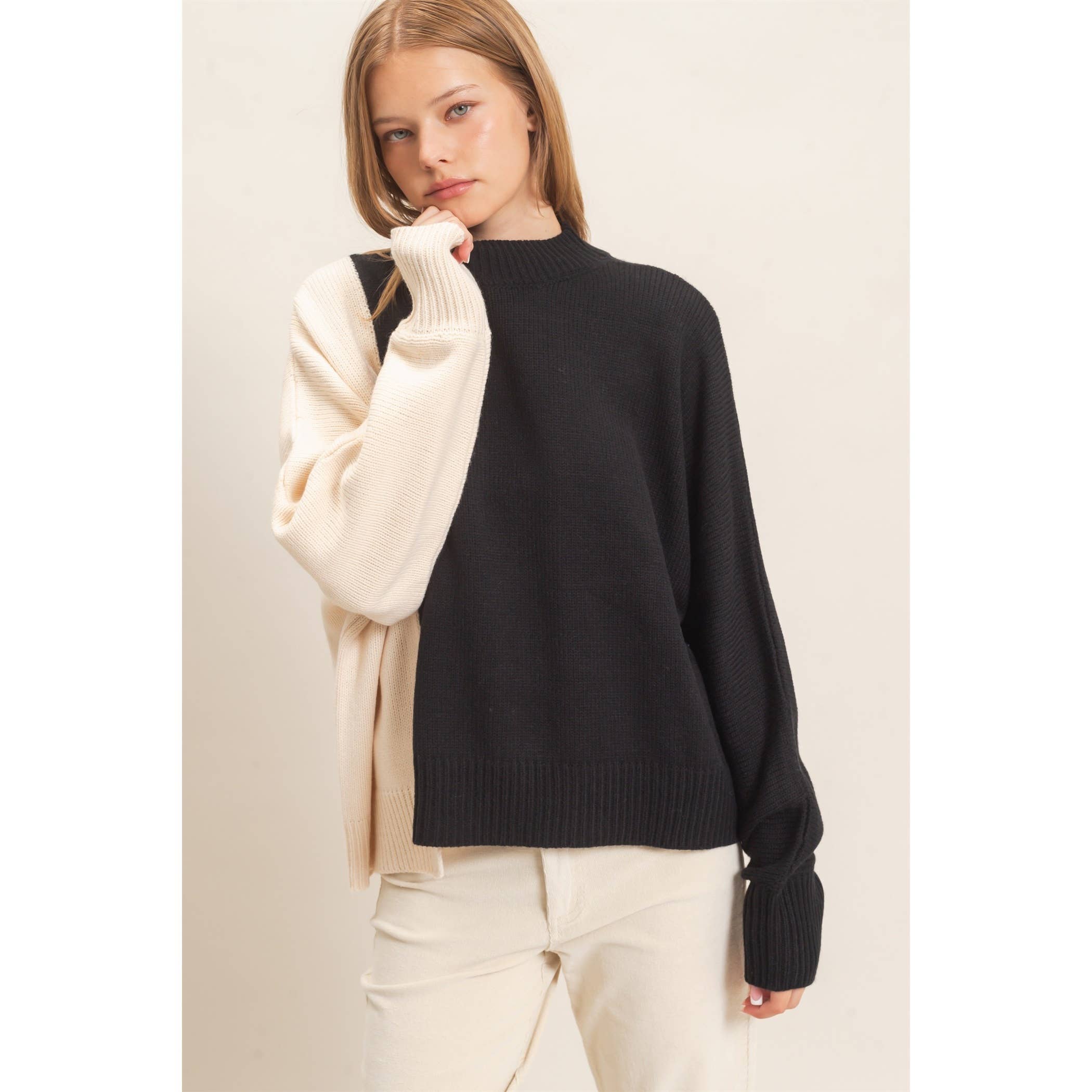 Two-Tone Knit Sweater