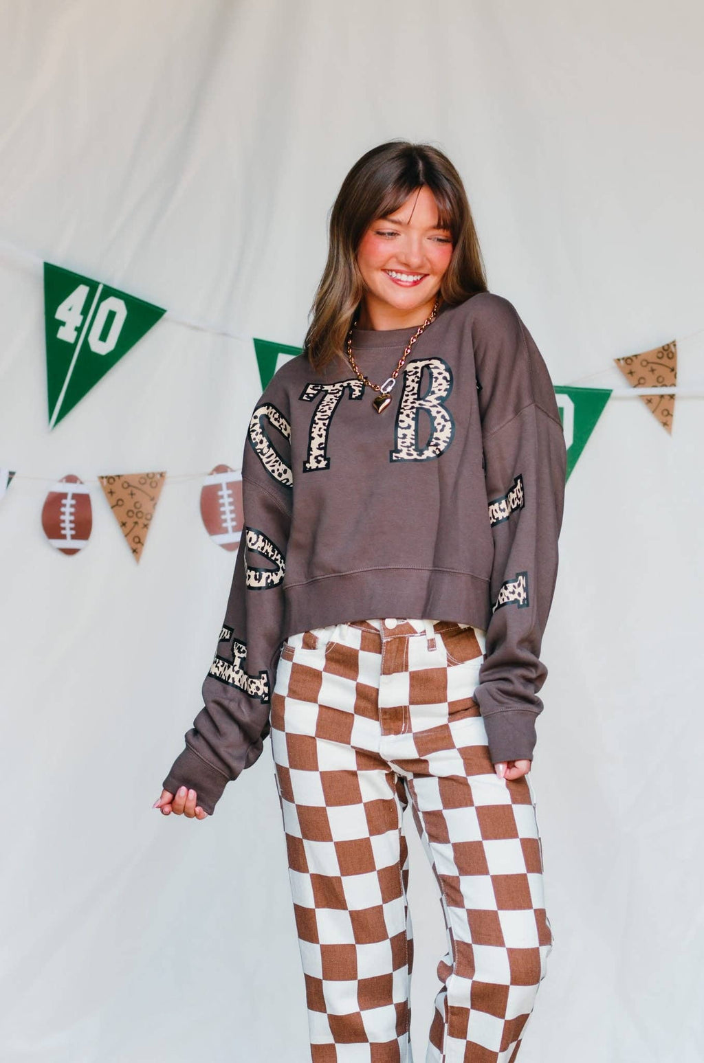 Football Leopard Mocha Crop Sweatshirt
