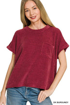 Chenille Waffle Short Sleeve Sweater