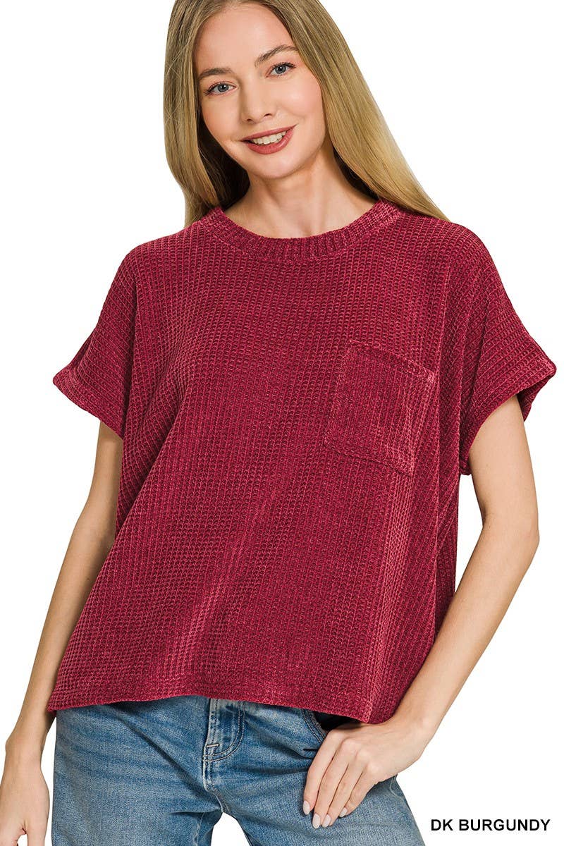 Chenille Waffle Short Sleeve Sweater