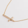 18K Gold Dipped CZ Sideways Cross Necklace