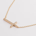 18K Gold Dipped CZ Sideways Cross Necklace