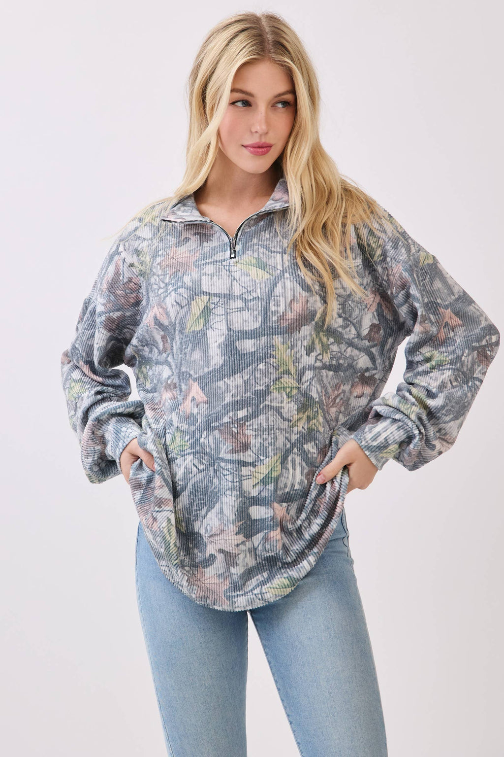 Camo Ribbed Quarter-Zip Pullover