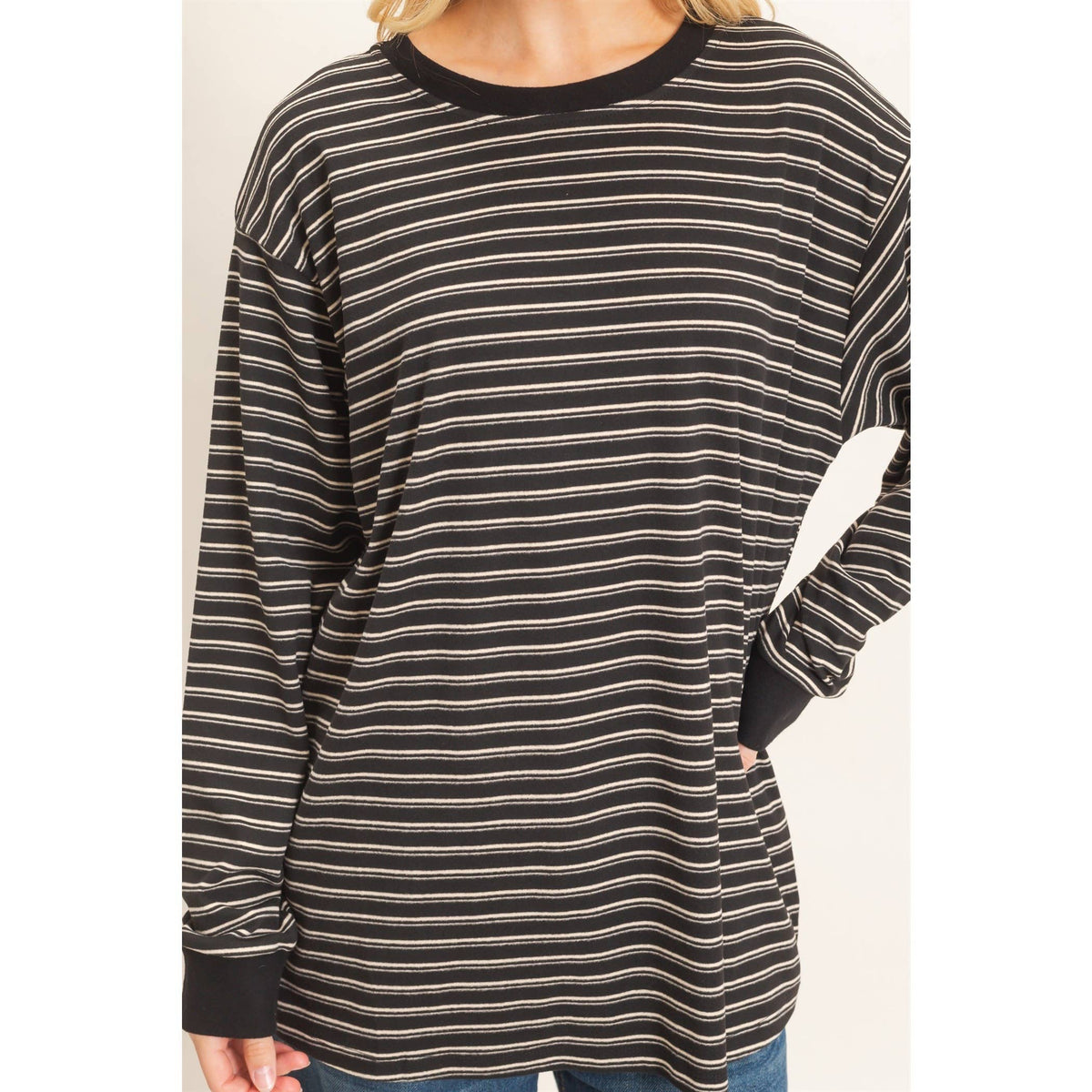 Striped Long Sleeve Crew Neck Top
