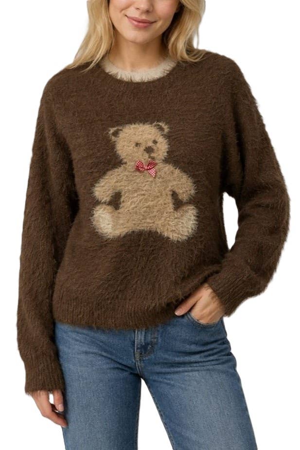 Fuzzy Teddy Bear Appliqué Sweater