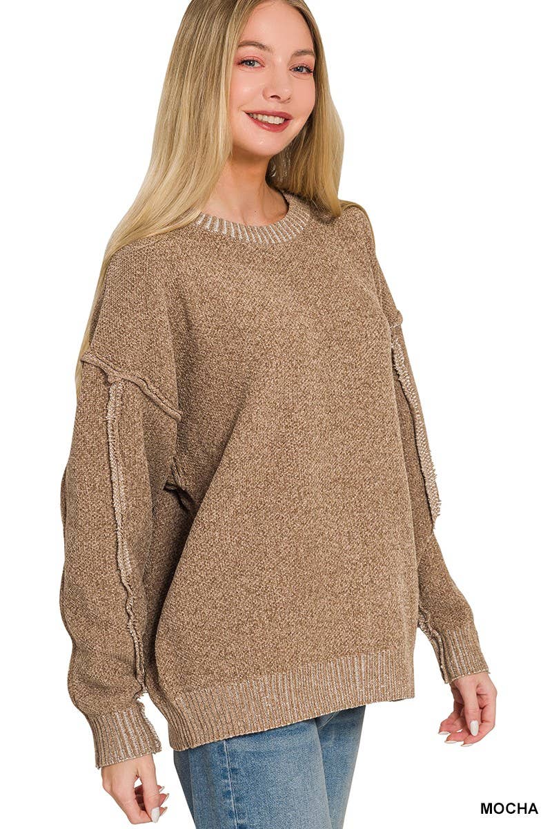 Exposed Seam Drop Shoulder Oversized Sweater