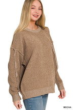 Exposed Seam Drop Shoulder Oversized Sweater