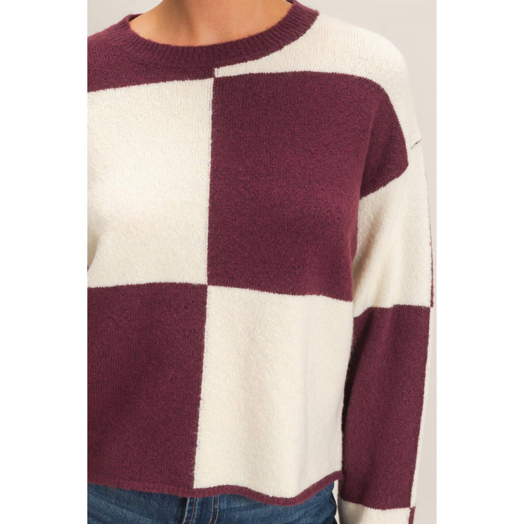 Crew Neck Checkered Sweater