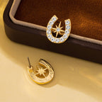 Pave Crystal Horseshoe Star Stud Earrings | 80E62350