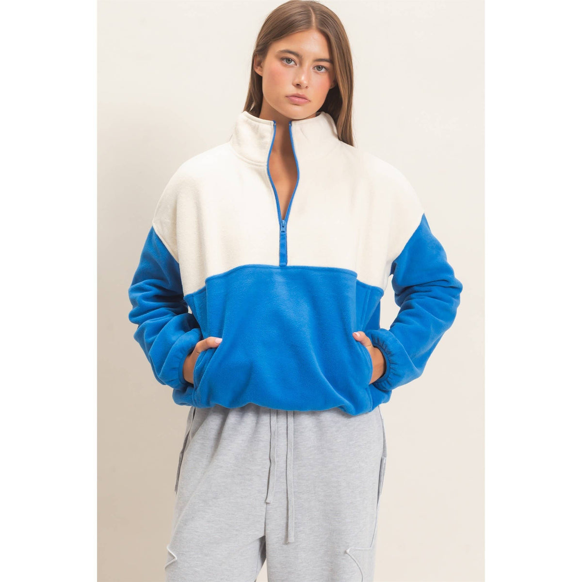 Fleece Color Contrast Half Zip Pullover