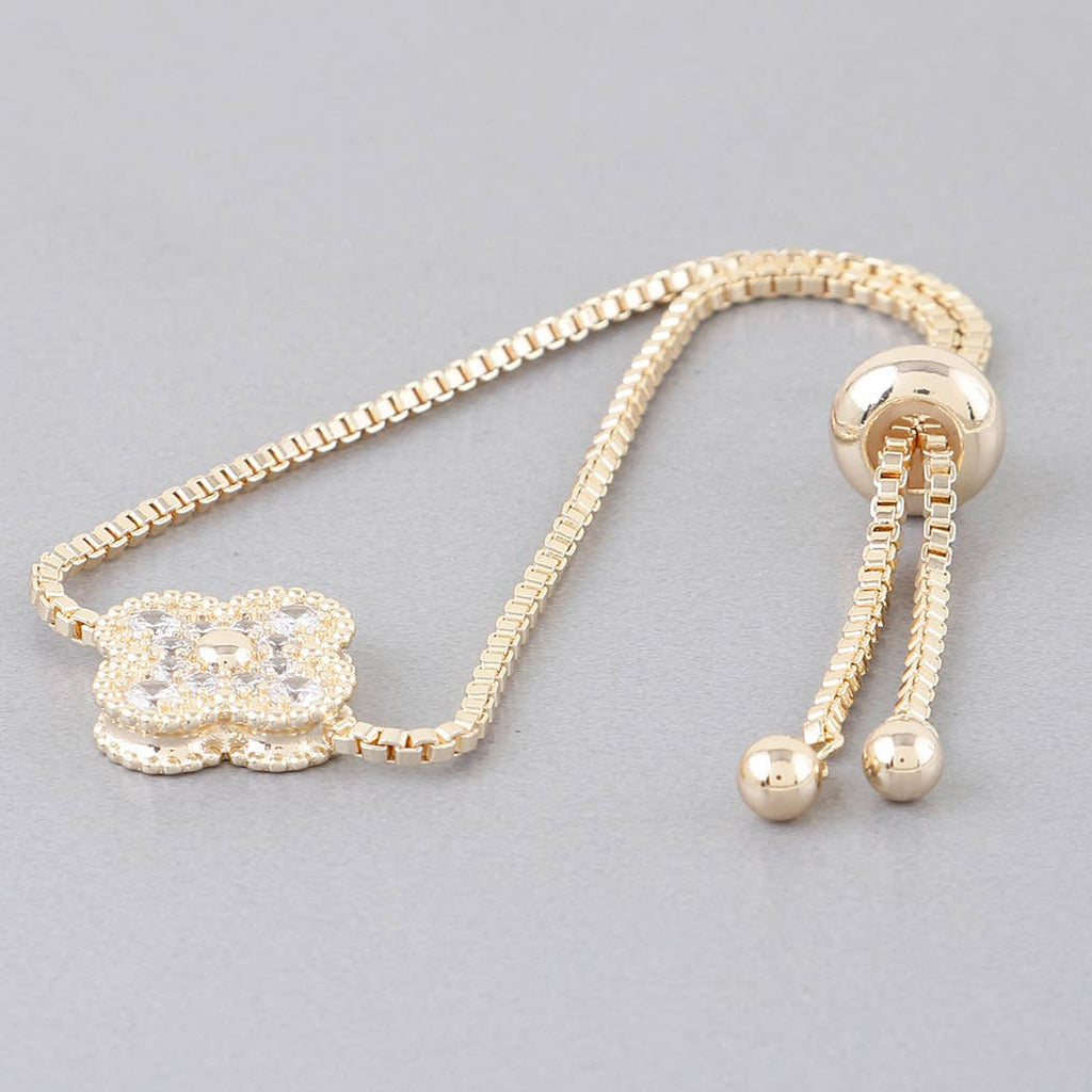 Bejeweled Clover Box Chain Bracelet