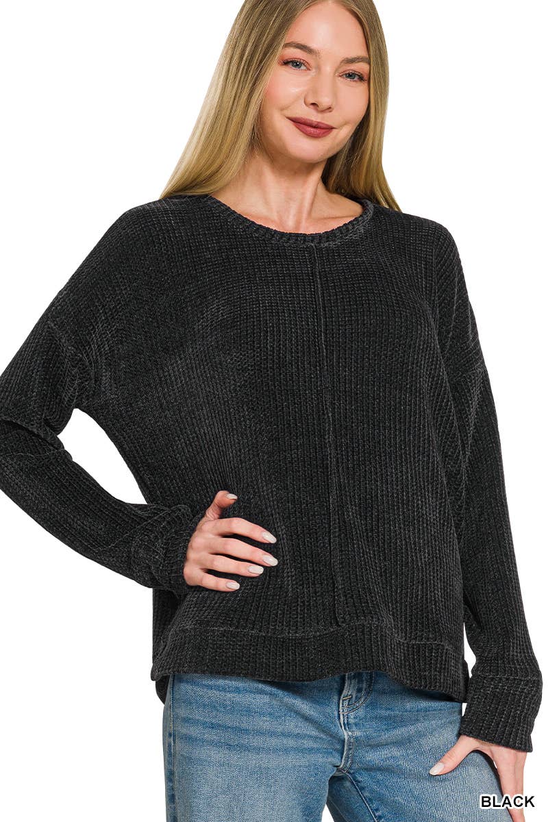 Chenille Waffle Center Seam Sweater Zenana