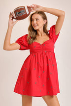 Game Day Puff Sleeve Babydoll Football Dress